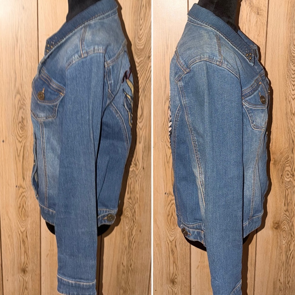 Harley-Davidson Vintage Denim Embroidered Jacket Womens Size L Eagle Studded - Picture 7 of 14